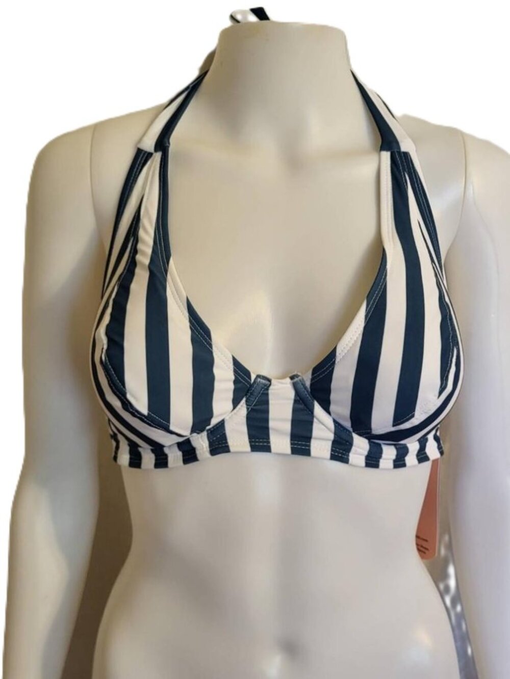 Shapermint Essentials Full Coverage Halter Striped Bikini Top - M